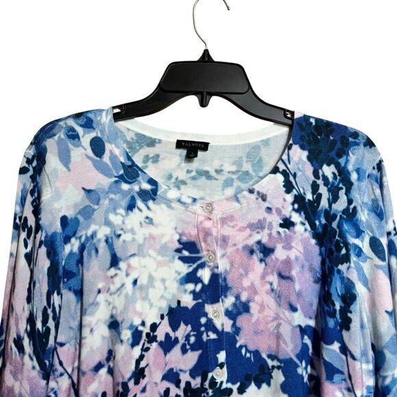Talbots Cardigan Womens Large Multicolor Floral Abstract Button Stretch Sweater - Picture 2 of 9